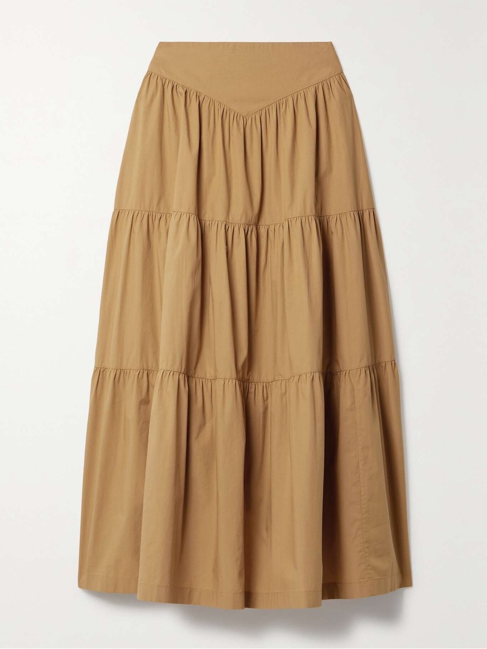 DÔEN Sanremo Tiered Organic Cotton-Poplin Midi Skirt in Coriander XS/S